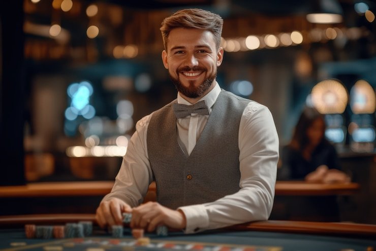 Live roulette table at lipat4d login casino with dealer and wheel